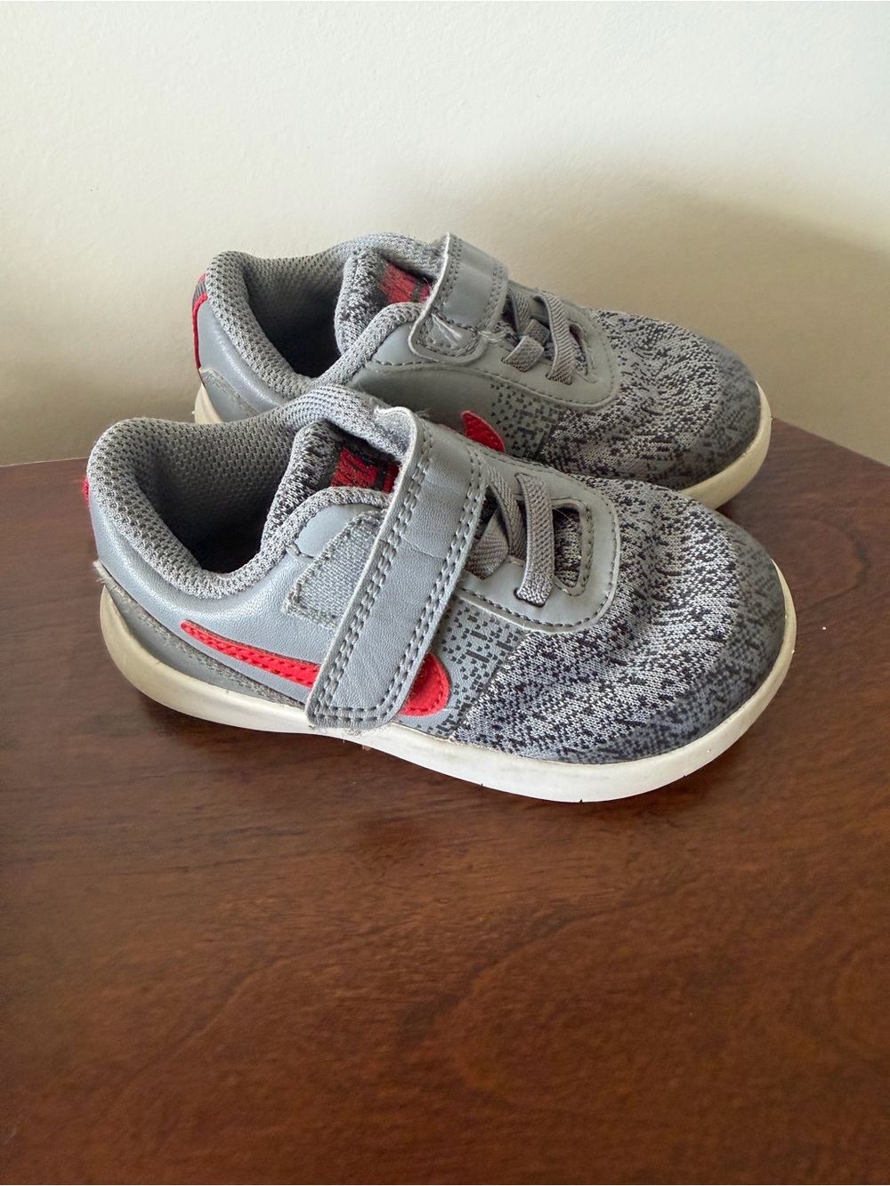 Nike Kids Grey and Red Athletic Sneakers - Lightweight Comfort